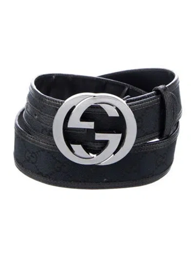 Pre-owned Gucci Interlocking G Belt Gg Canvas Belt In Black