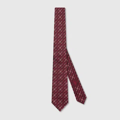 Gucci Interlocking G Belt Silk Jacquard Tie In Red