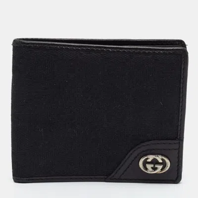 Pre-owned Gucci Interlocking G Black Gg Canvas And Leather Bifold Wallet