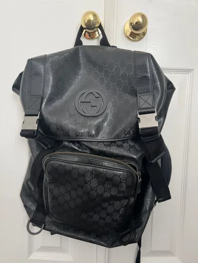 Pre-owned Gucci Interlocking G Black Leather Backpack