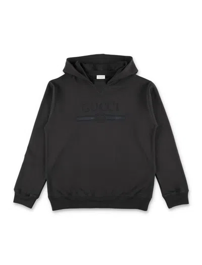 Gucci Interlocking G Brushed Cotton Oversized Hoodie For Boys In Brown