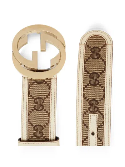 Pre-owned Gucci Interlocking G Buckle Belt In Neutrals