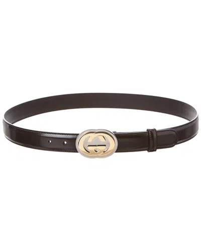 Gucci Interlocking G Buckle Leather Belt In Black