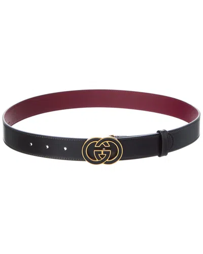 Gucci Interlocking G Buckle Leather Belt In Black