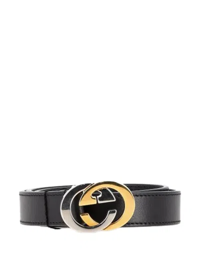 Pre-owned Gucci Interlocking-g-buckle Leather Belt In Black