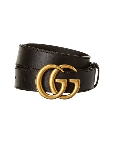 Gucci Interlocking G Buckle Leather Belt In Black