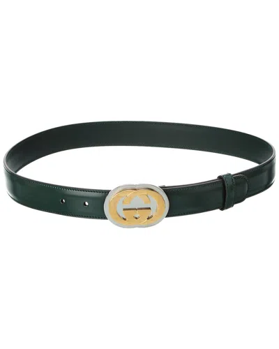 Gucci Interlocking G Buckle Leather Belt In Green