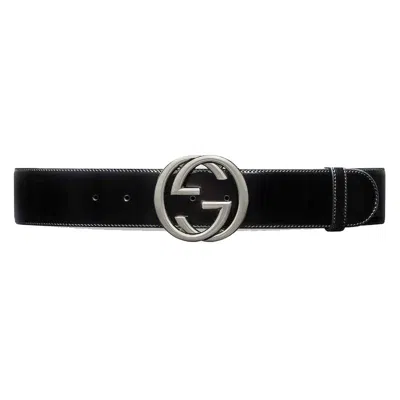 Pre-owned Gucci Interlocking G Buckle Wide Belt In Black