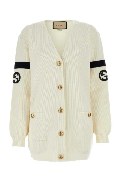 Gucci Interlocking G Buttoned Cardigan In White