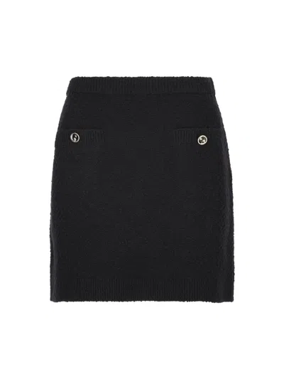 Gucci Interlocking G Buttoned Knit Mini Skirt In Black