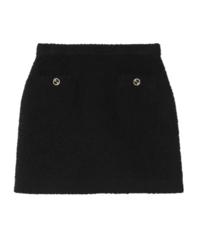 Gucci Interlocking G Buttoned Knit Mini Skirt In Black