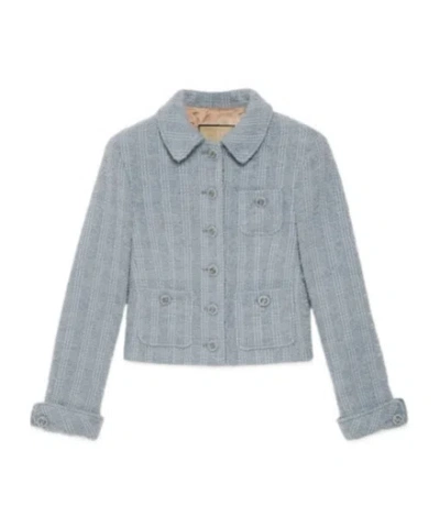 Gucci Interlocking G-buttons Tweed Jacket In Blue