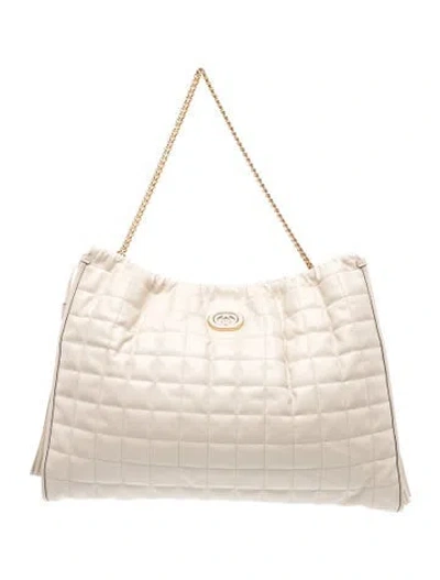 Pre-owned Gucci Interlocking G Calfskin Quilted Large Deco Tote Bag Large In Neutral