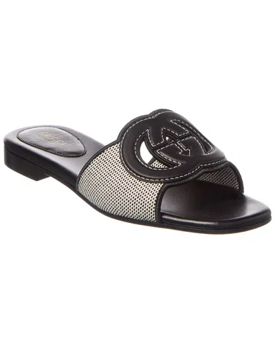 GUCCI GUCCI INTERLOCKING G CANVAS & LEATHER SANDAL