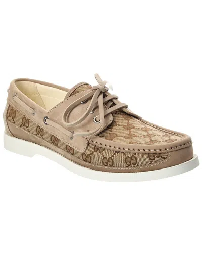 Gucci Interlocking G Canvas & Suede Loafer In Brown