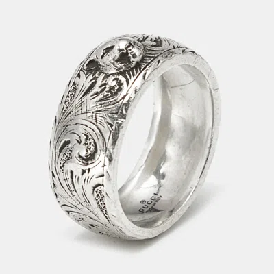 Pre-owned Gucci Interlocking G Cat Face Sterlign Silver Ring Size 64