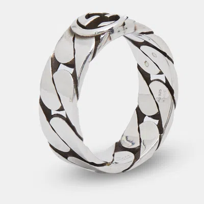 Pre-owned Gucci Interlocking G Chain Link Sterling Silver Ring Size 64
