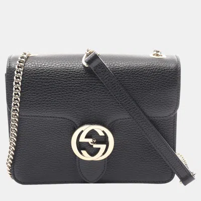 Pre-owned Gucci Interlocking G Chain Shoulder Bag Leather Black