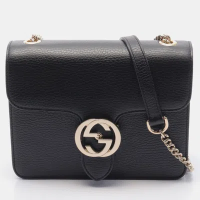 Pre-owned Gucci Interlocking G Chain Shoulder Bag Leather Black