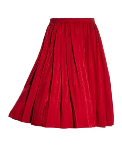 Gucci Interlocking G Chain Silk Jacquard Midi Skirt In Red