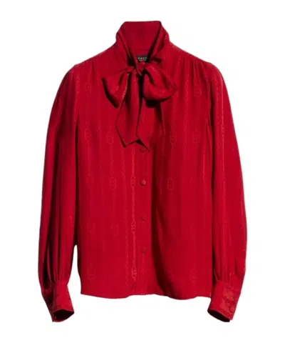 Gucci Interlocking G Chain Silk Jacquard Shirt In Red