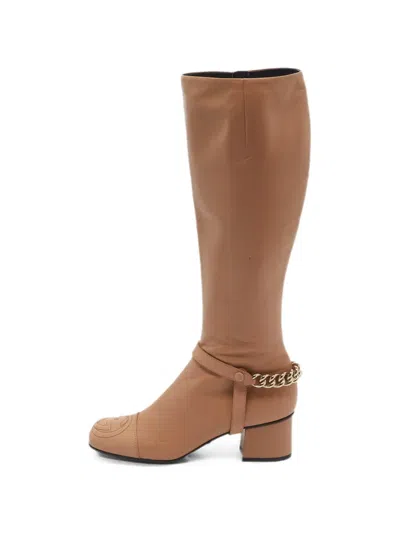 Pre-owned Gucci Interlocking G Chain-link Boots In Brown