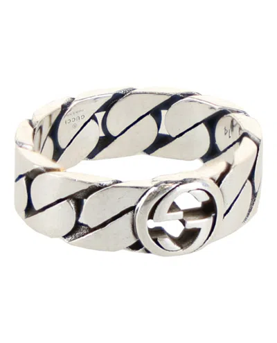 Pre-owned Gucci Interlocking G Chainlink Ring In Silver