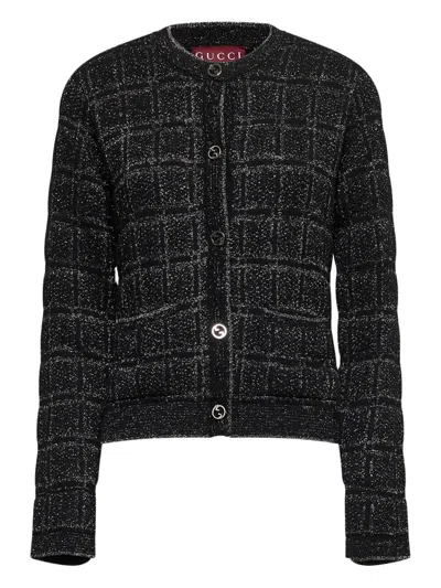 Gucci Interlocking-g Check Cardigan In Black