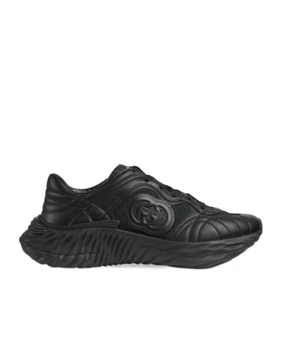 Gucci Interlocking G Chunky Leather Sneakers In Black