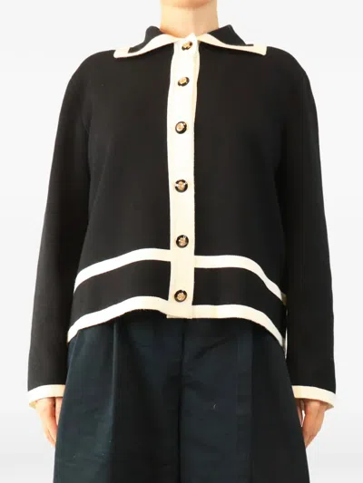 Pre-owned Gucci Interlocking G Contrast-trim Cardigan In Black