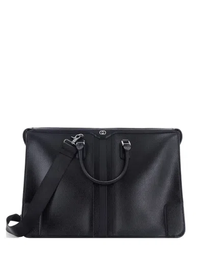 Pre-owned Gucci Interlocking G Convertible Briefcase Leather Large Business Bag In Black