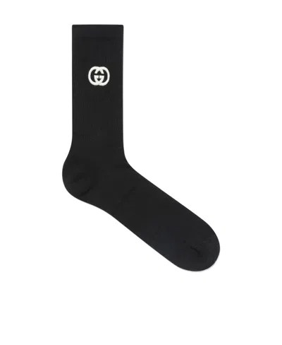 Gucci Interlocking-g Cotton Ankle Socks In Black