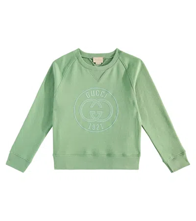 Gucci Kids' Interlocking G棉质针织运动衫 In Green