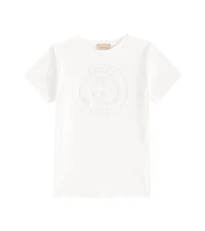 Gucci Kids' Interlocking G棉质针织t恤 In White