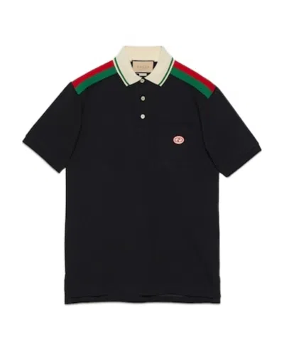 Gucci Interlocking G Cotton Polo Shirt In Black