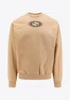 Gucci Beige Crewneck Sweatshirt With Interlocking G Shadow Print In Cotton Man In Beige
