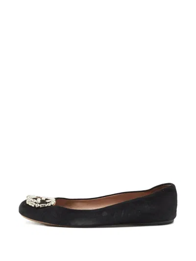 Pre-owned Gucci Interlocking G Crystal Ballet Flat In Black