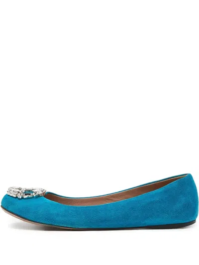 Pre-owned Gucci Interlocking G Crystal-embellished Ballet Flat