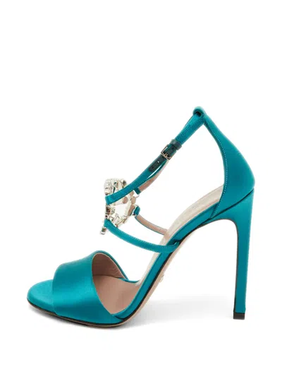 Pre-owned Gucci Interlocking G Crystal-embellished Sandals In Blue