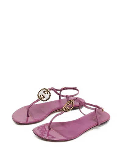 Pre-owned Gucci Interlocking G Crystal-embellished Sandals In Purple