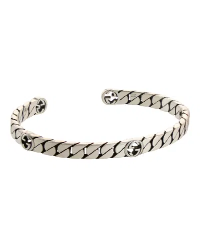 Pre-owned Gucci Interlocking G Cuff Bracelet In Silver