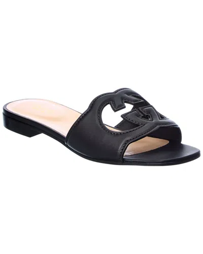 Gucci Interlocking G Cutout Leather Sandal In Black