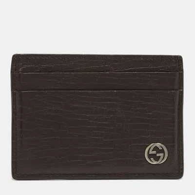 Pre-owned Gucci Interlocking G Dark Brown Leather Card Holder