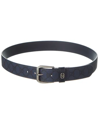 Gucci Interlocking G Detail Gg Supreme Canvas & Leather Belt In Black