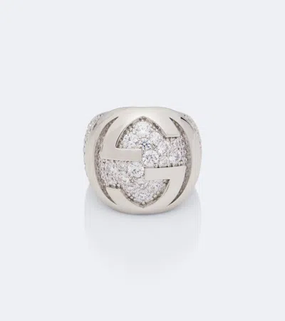 Gucci Interlocking G Embellished Ring In Silver