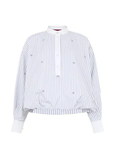 Gucci Mini Cropped Button-up Blouse With Embroidery In Blue