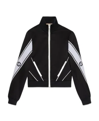 Gucci Interlocking G-embroidered Zip-up Sweatshirt In Black