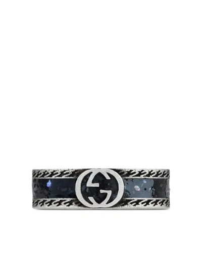 Gucci Interlocking G Enamel Ring In Black