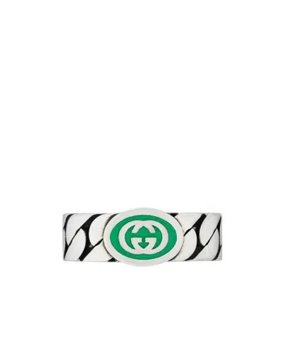 Gucci Interlocking G Enamel Ring In Silver