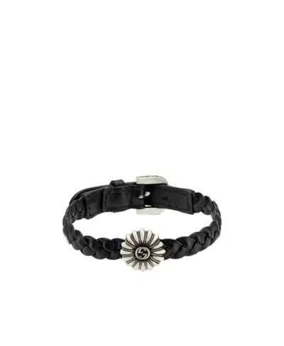 Gucci Interlocking G Engraved Flower Bracelet In Black